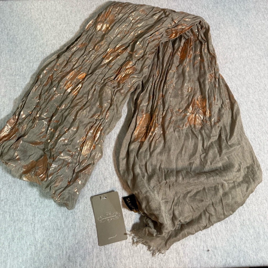 Anthropologie Saachi Olive & Copper Orchid Painted Scarf — image 2 of 6